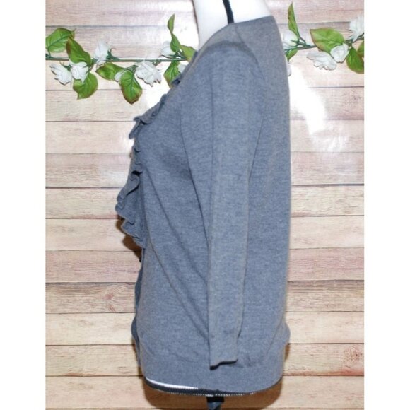 Ann Taylor Ladies Gray Button Ruffle Up Cardigan Sweater Size S Cashmere Wool - Picture 5 of 9